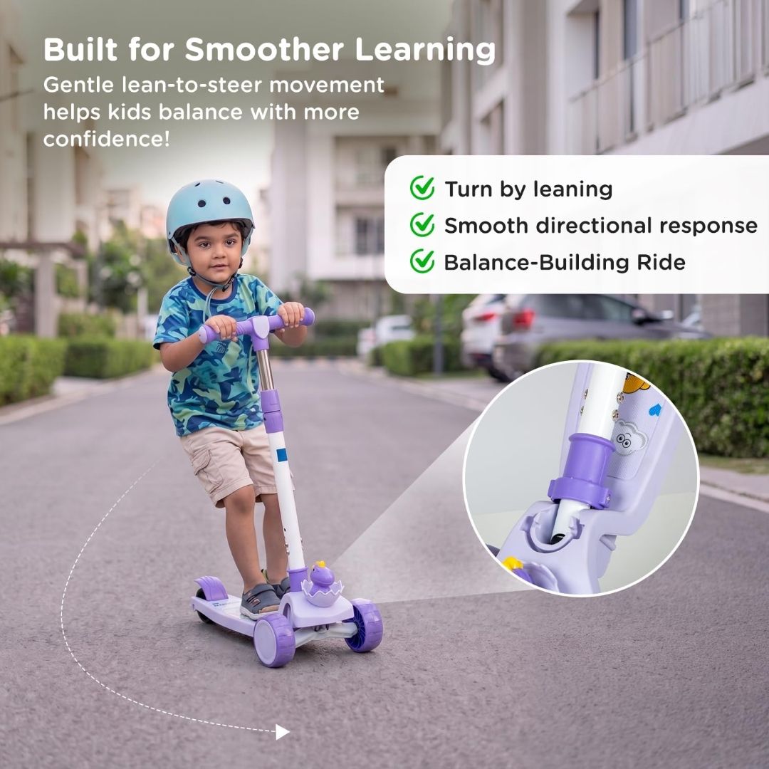 Mee Mee Spark Cruiser Kids Kick Scooter with Seat | Foldable Scooter with PU Flash Wheels, Music & Lights, Adjustable Handle, Rear Brake | 2+ Years,  (Purple) view 4