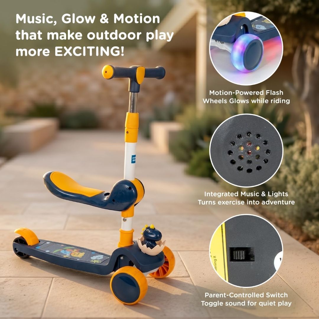 Mee Mee Spark Cruiser Kids Kick Scooter with Seat | Foldable Scooter with PU Flash Wheels, Music & Lights, Adjustable Handle, Rear Brake | 2+ Years,  (Purple) (Blue) view 5