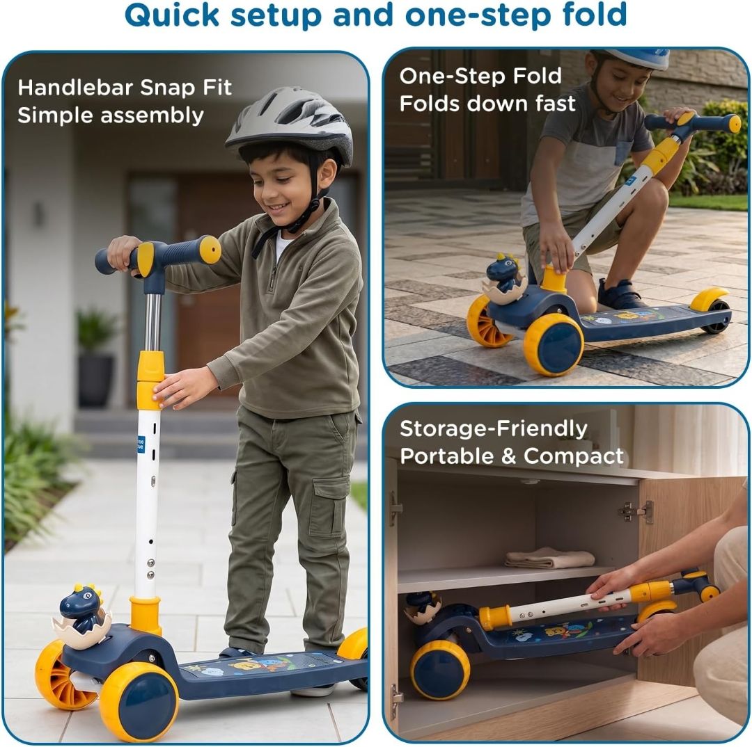 Mee Mee Spark Cruiser Kids Kick Scooter with Seat | Foldable Scooter with PU Flash Wheels, Music & Lights, Adjustable Handle, Rear Brake | 2+ Years,  (Purple) (Blue) view 8