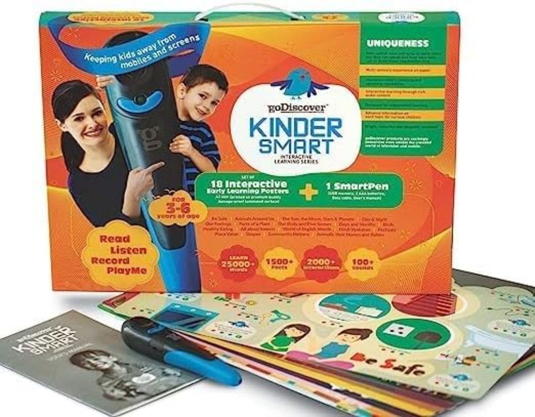 goDiscover Kinder Smart Interactive Learning Series with Talking Pen | Set of 18 Multi Sensorial Educational Posters for Preschool Kids Age 3 to 6 Years with Words Sounds Facts and Interactions
Product Images and Videos (AI-Generated Alt Text) view 3
