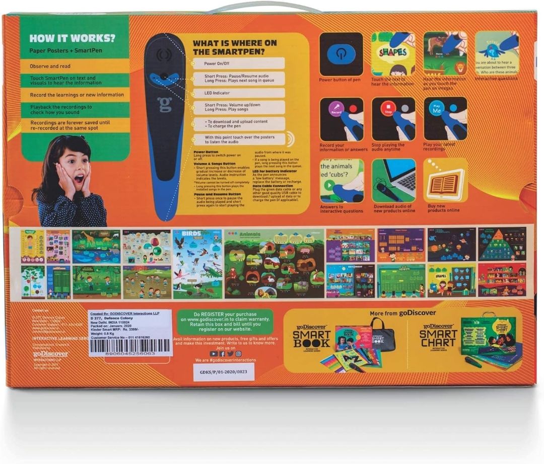 goDiscover Kinder Smart Interactive Learning Series with Talking Pen | Set of 18 Multi Sensorial Educational Posters for Preschool Kids Age 3 to 6 Years with Words Sounds Facts and Interactions
Product Images and Videos (AI-Generated Alt Text) view 6
