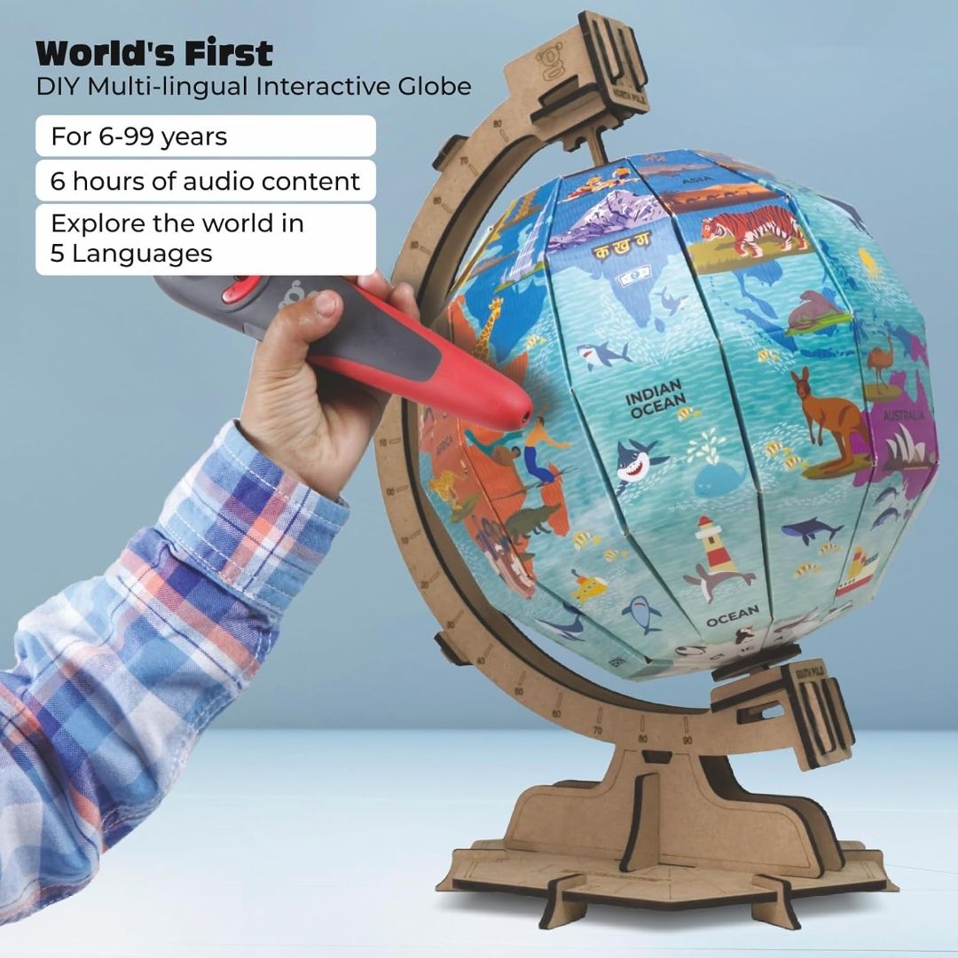 goDiscover Interactive Globe with Smart Talking Pen | DIY Talking Globe of Continents and Oceans in English, Spanish, French, German, and Arabic | Fun Educational Toy for Kids, Geography Learning view 3