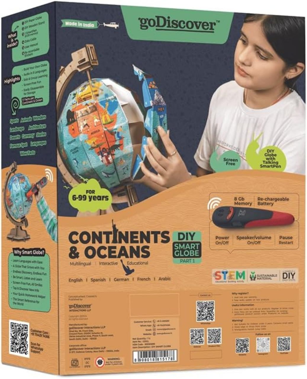 goDiscover Interactive Globe with Smart Talking Pen | DIY Talking Globe of Continents and Oceans in English, Spanish, French, German, and Arabic | Fun Educational Toy for Kids, Geography Learning view 7