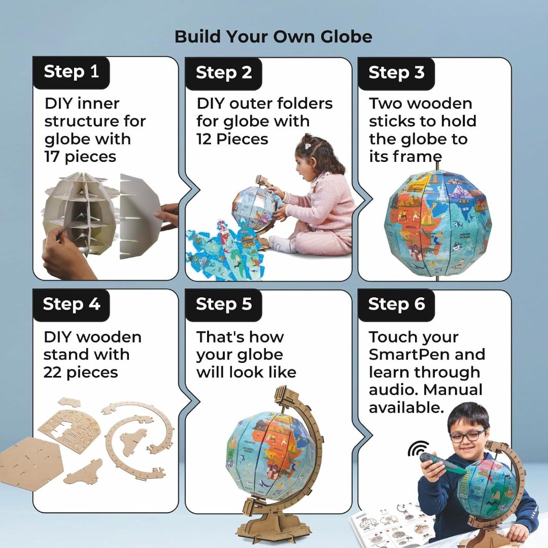 goDiscover Interactive Globe with Smart Talking Pen | DIY Talking Globe of Continents and Oceans in English, Spanish, French, German, and Arabic | Fun Educational Toy for Kids, Geography Learning view 6