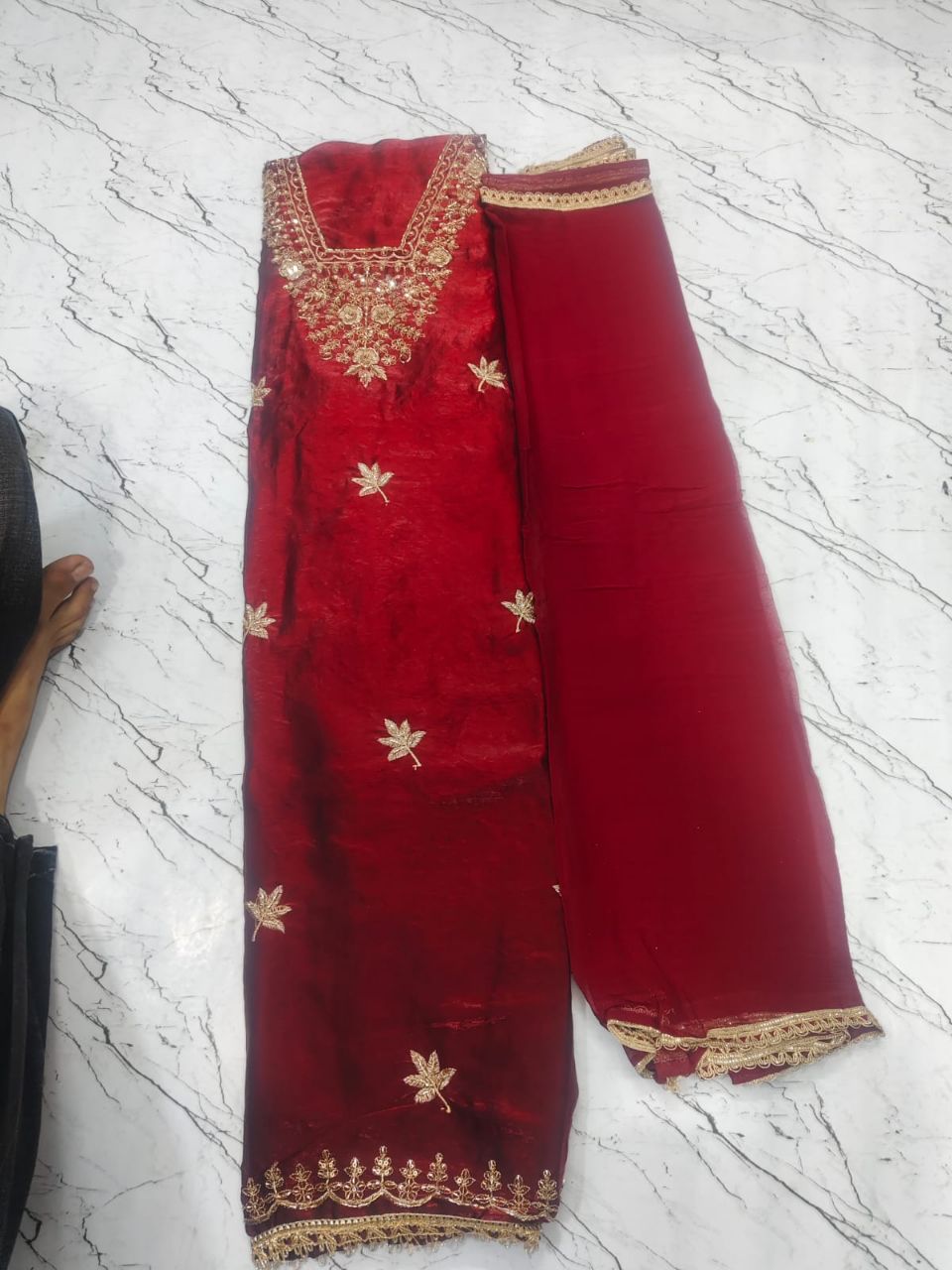 Embroidered Red Anarkali Suit view 2