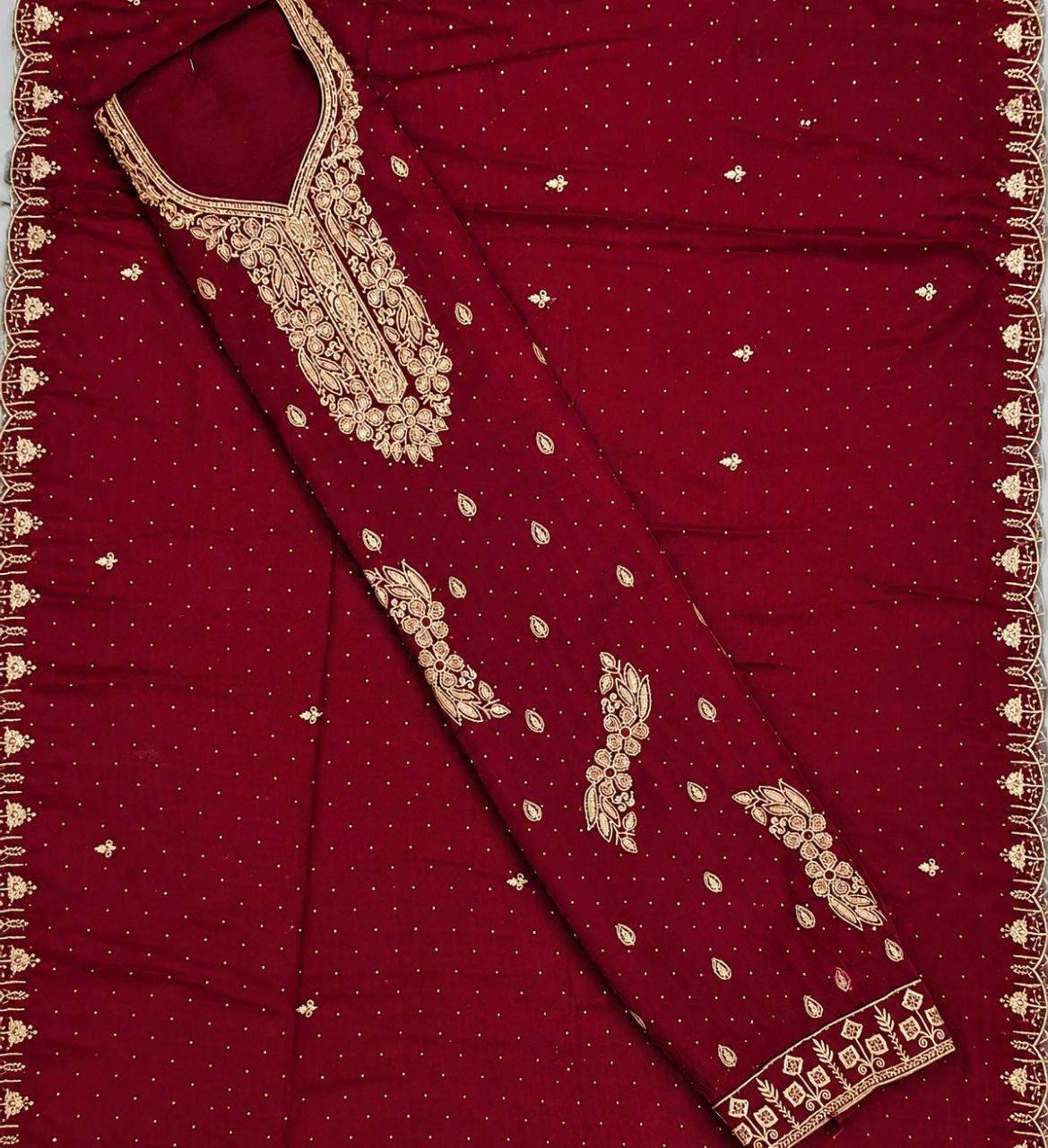 Embroidered Maroon Kurta view 2