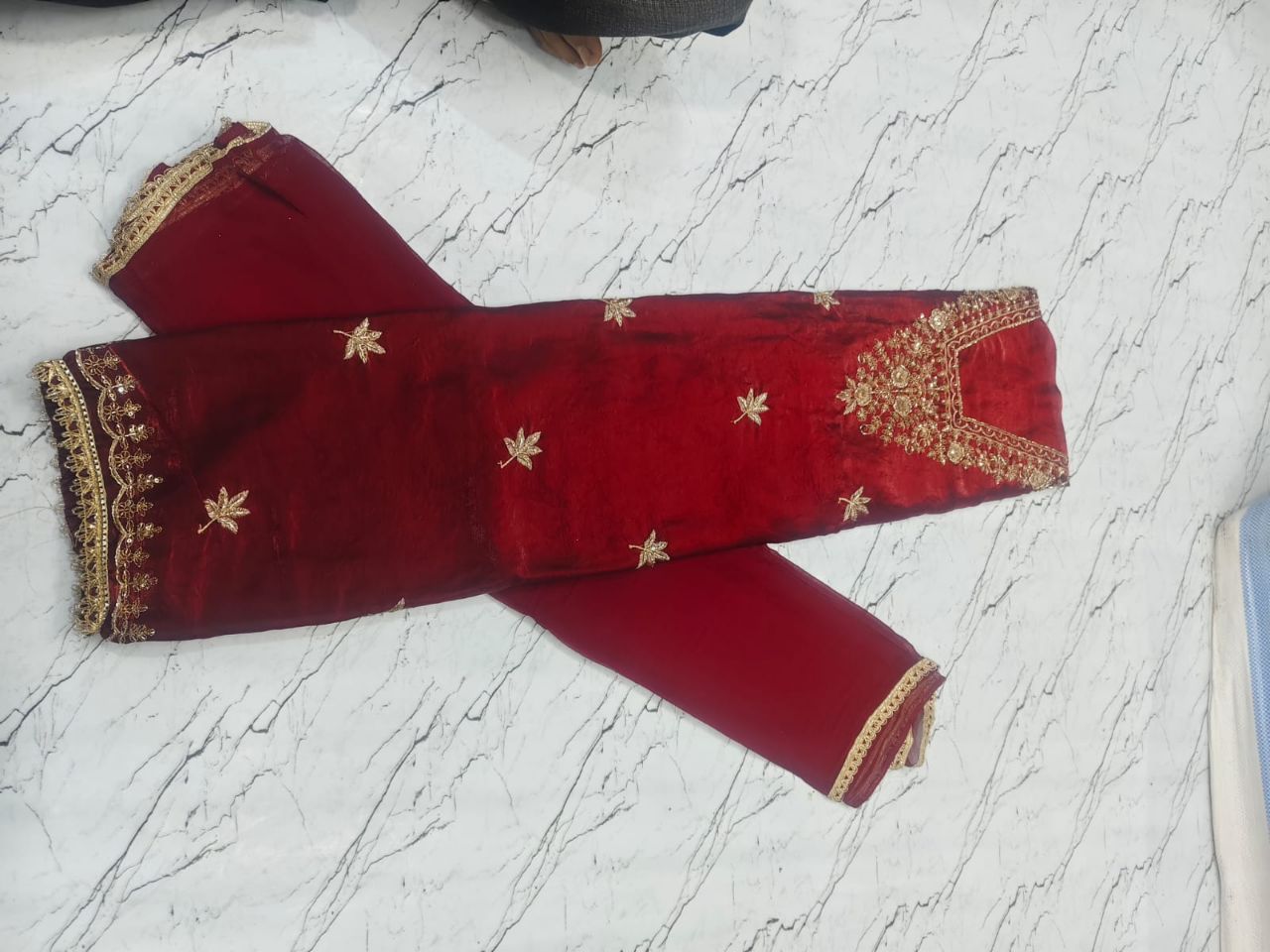Red Velvet Anarkali Suit view 2