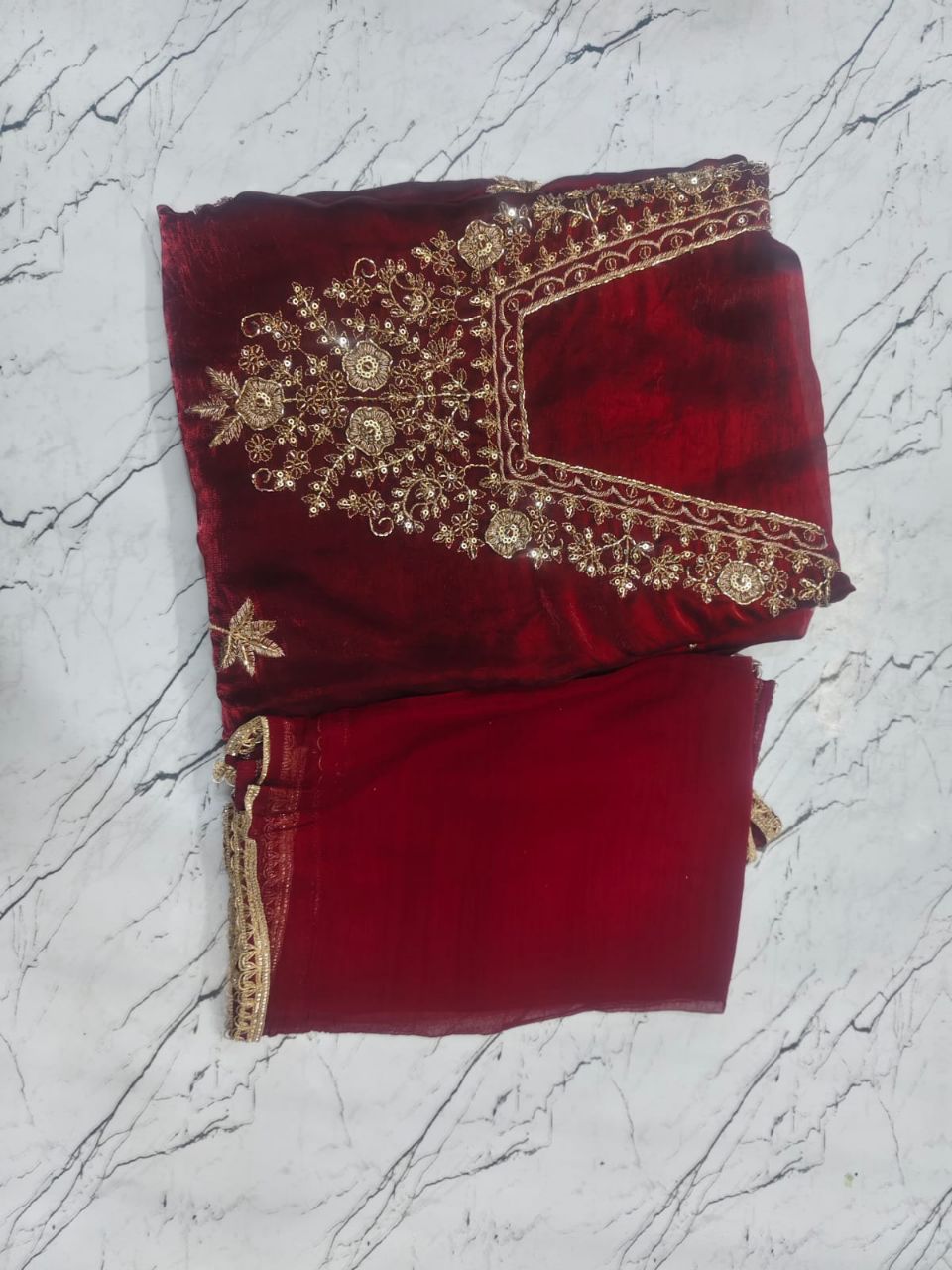 Embroidered Red Kurta view 2