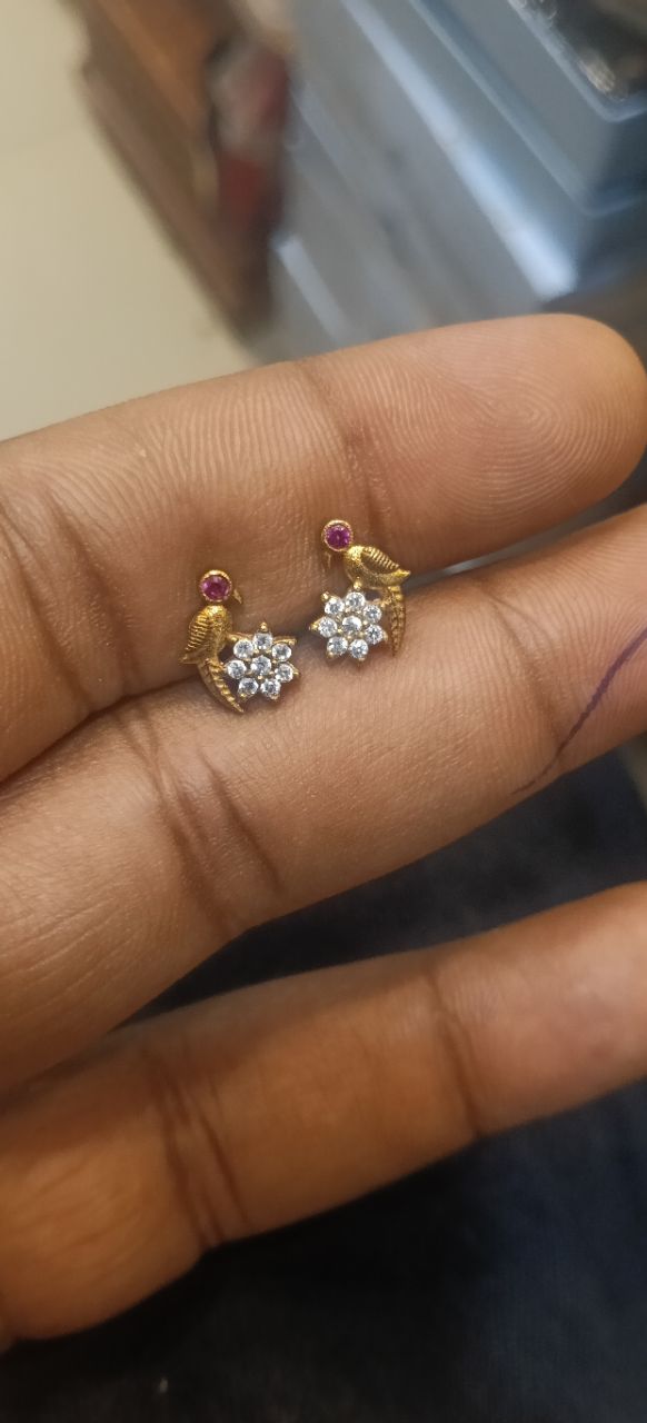 Gold and Diamond Stud Earrings