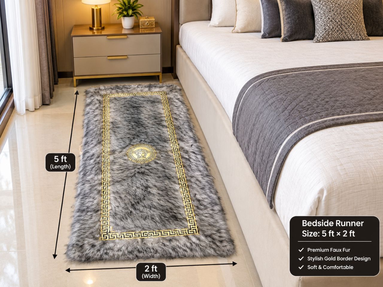 Premium Fox Fur Bedside Runner – 5×2 Ft view 4