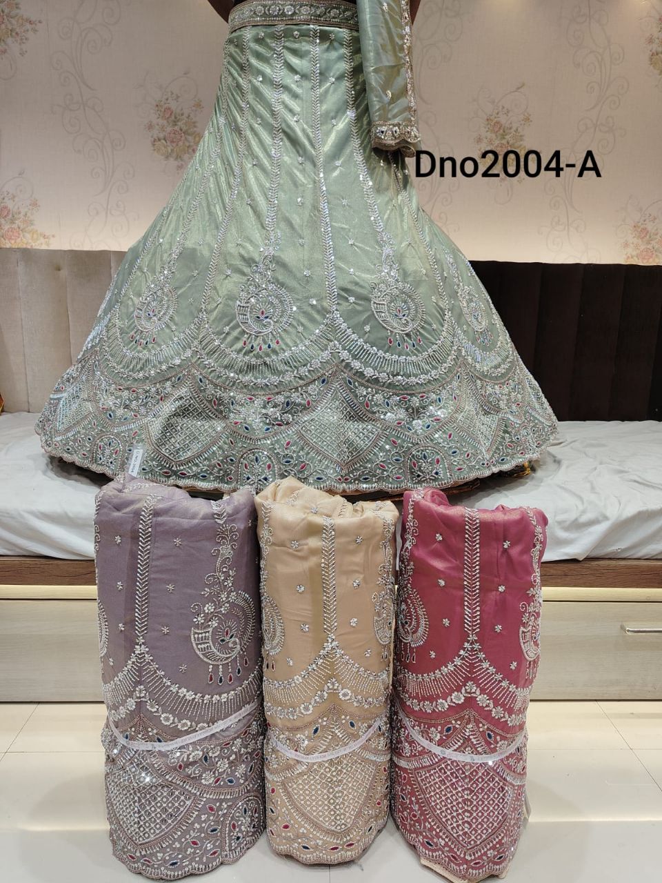 Mint Green Rich Border Lehenga view 2