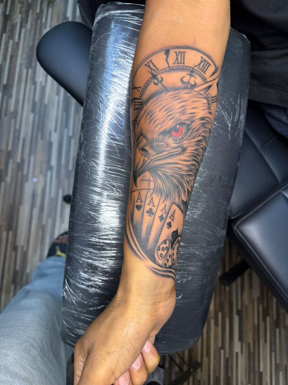 Eagle and Clock Tattoo