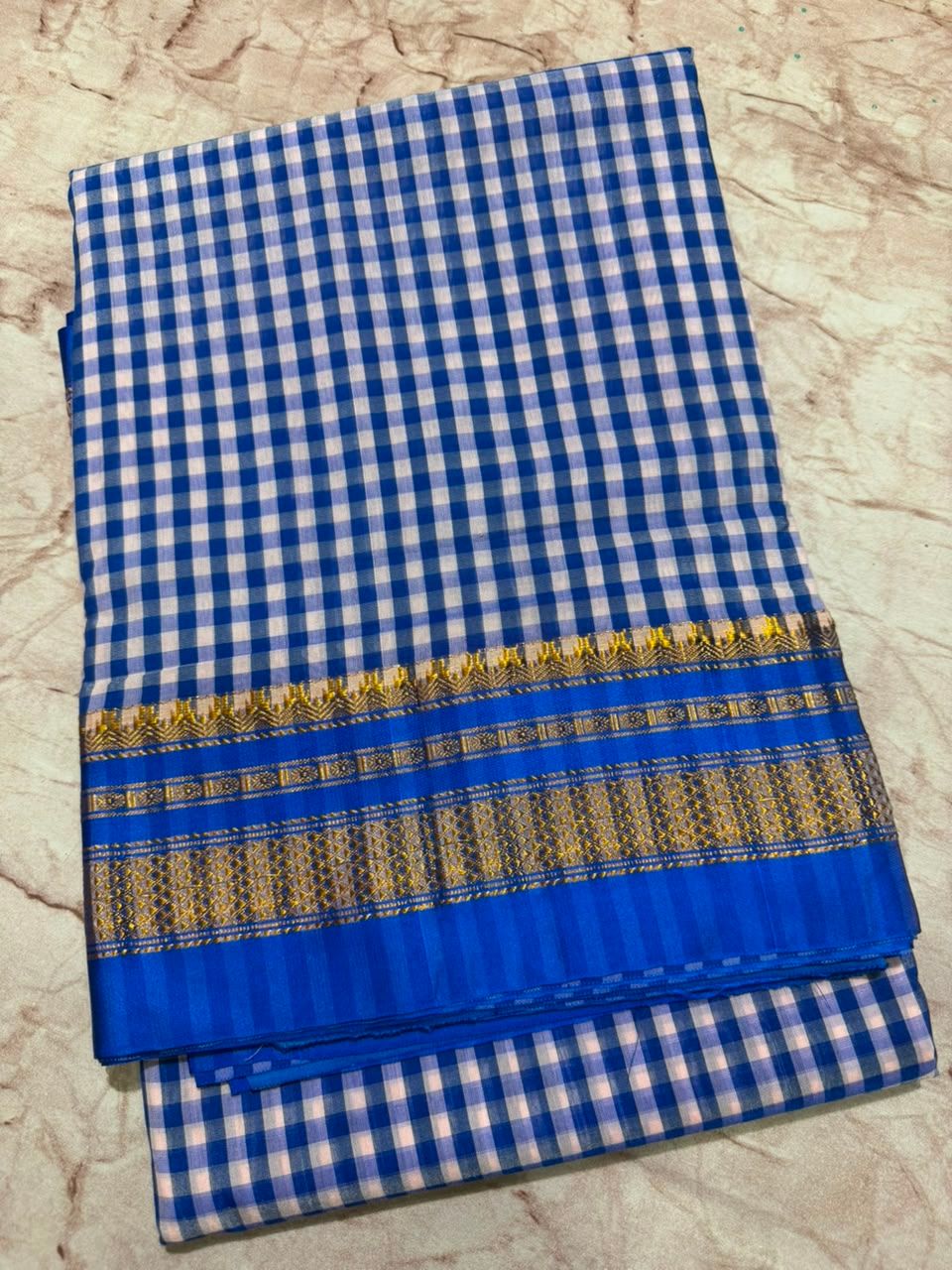 Blue Checkered Saree