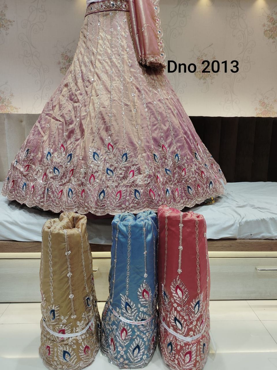Tissue Peacock Feather Lehenga view 2