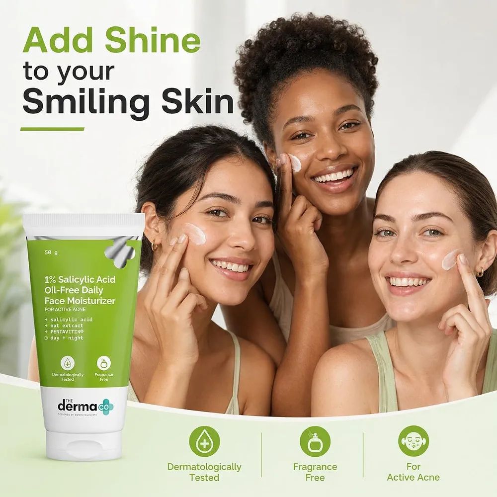 The Derma Co 1% Salicylic Acid Oil-Free Moisturizer For Face with Oat Extract | Fights Active Acne | Deeply Moisturizes | 50 g view 3