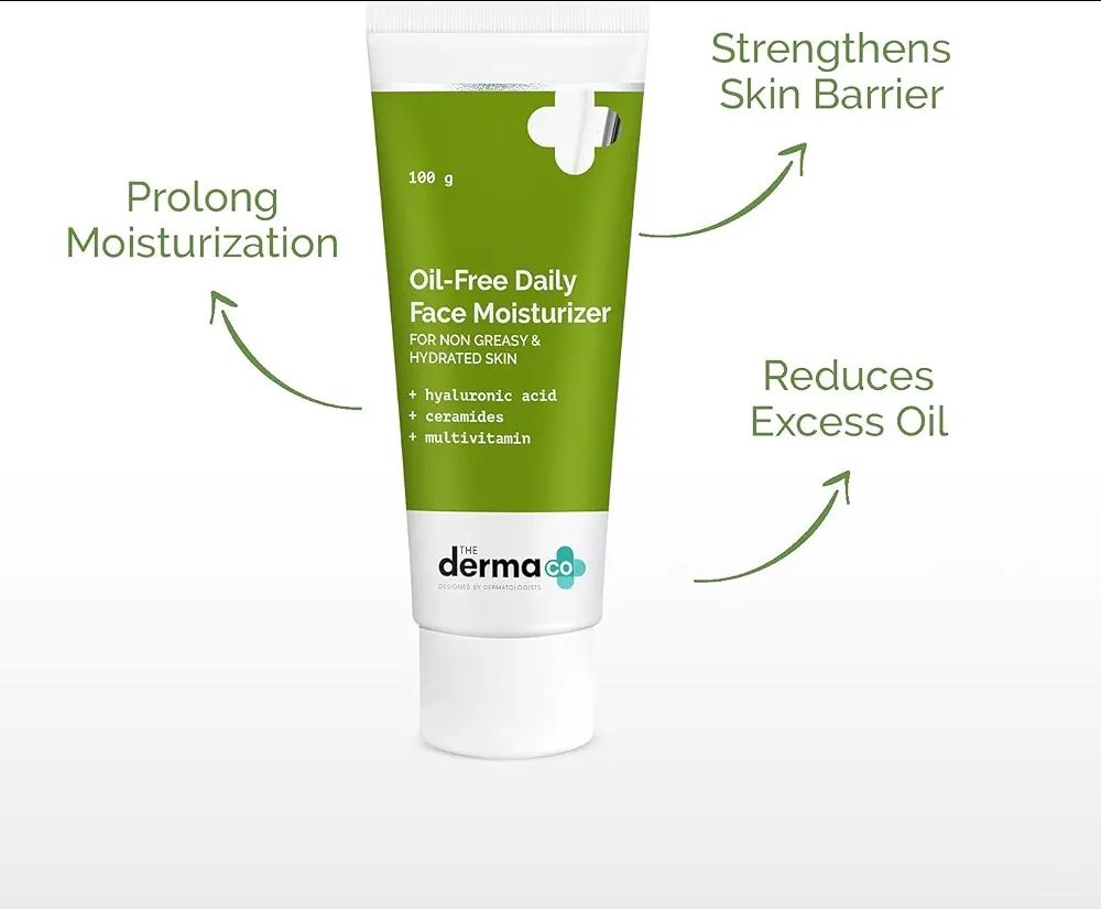 The Derma Co Oil-Free Daily Face Moisturizer | With Hyaluronic Acid, Ceramides & Multivitamins | For Non-Greasy & Hydrated Skin | Prolonged Moisturization | Strengthens Skin Barrier | 100 g view 2