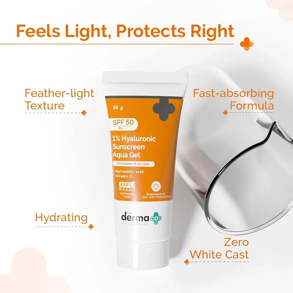 The Derma Co 1% Hyaluronic Sunscreen Aqua Gel SPF 50 PA++++ | Hydrating, Lightweight & Non-Greasy | No White Cast | Broad Spectrum & Blue Light Protection | Clinically Tested - (In-Vivo) | PPD-39 | 30 g view 3