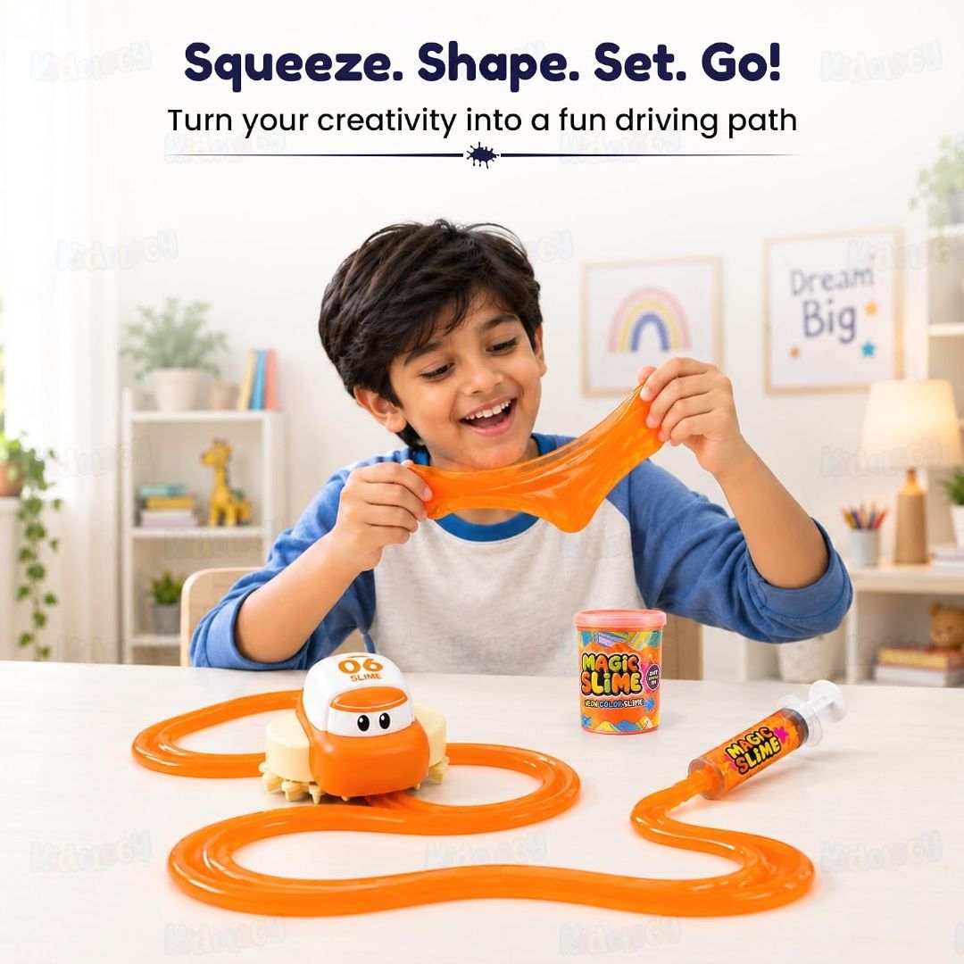 Slime Track Car Toy for Kids | Create Your Own Flexible Racing Track with Slime, Automatic Moving Car | DIY Building Set, USB Type-C Rechargeable | Sensory STEM Gift for Boys & Girls view 2