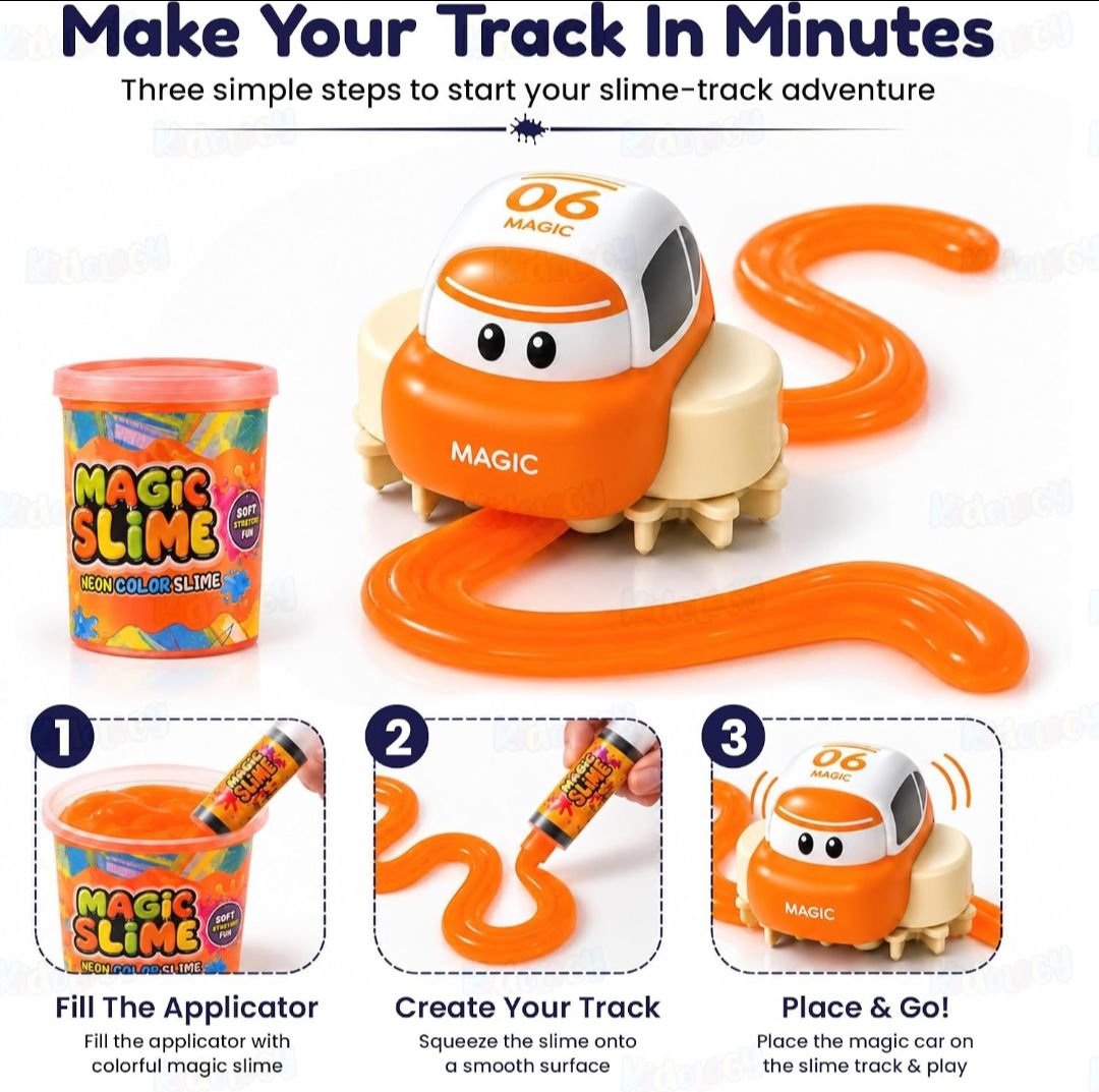 Slime Track Car Toy for Kids | Create Your Own Flexible Racing Track with Slime, Automatic Moving Car | DIY Building Set, USB Type-C Rechargeable | Sensory STEM Gift for Boys & Girls view 3