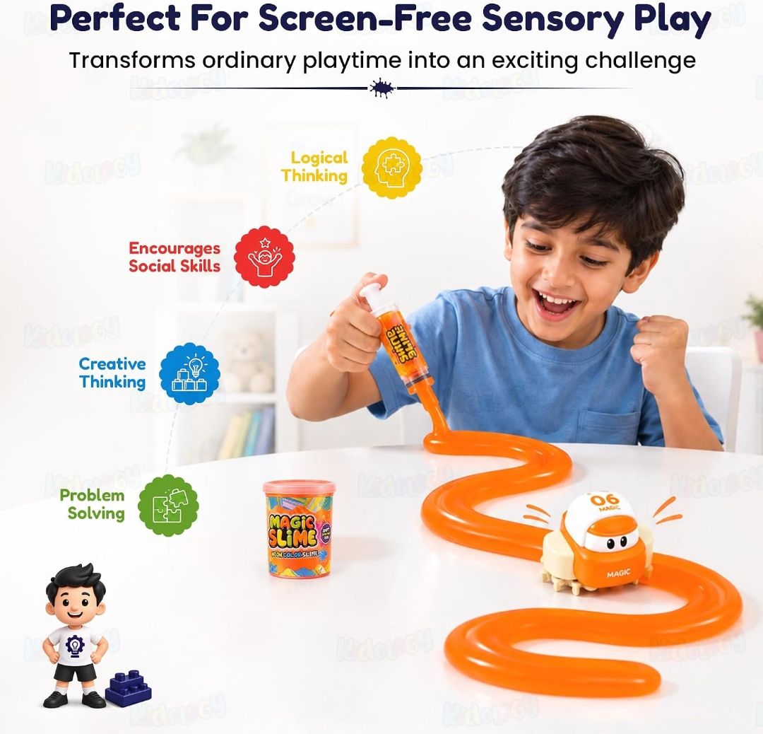 Slime Track Car Toy for Kids | Create Your Own Flexible Racing Track with Slime, Automatic Moving Car | DIY Building Set, USB Type-C Rechargeable | Sensory STEM Gift for Boys & Girls view 9