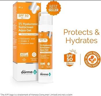 The Derma Co 1% Hyaluronic Sunscreen Aqua Gel SPF 50 PA++++ | Hydrating, Lightweight & Non-Greasy | No White Cast | Broad Spectrum & Blue Light Protection | Clinically Tested - (In-Vivo) view 2
