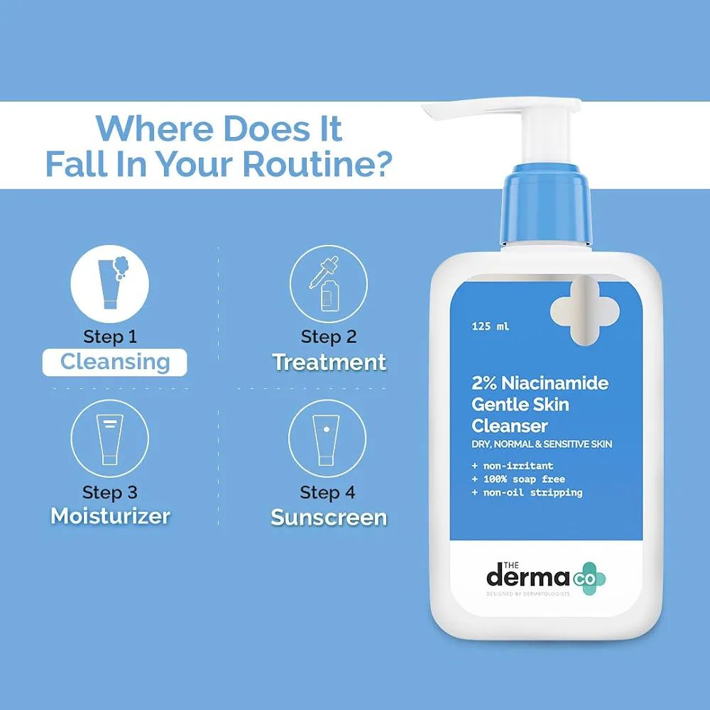 The Derma Co 2% Niacinamide Gentle Skin Cleanser for Sensitive, Dry, Normal Skin  | Non-Irritant | 100% Soap-Free | Non-Oil Stripping | Gently Cleanses Makeup view 6