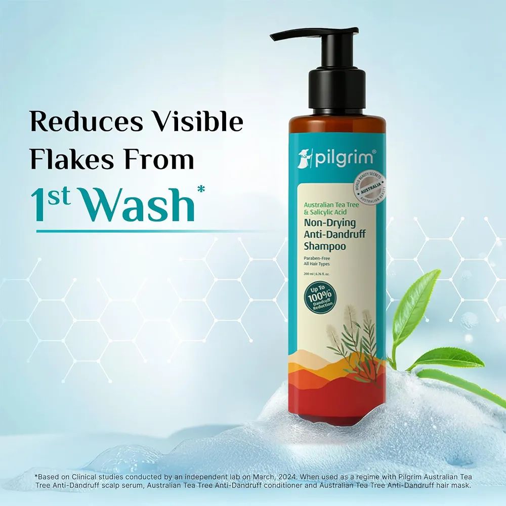 Pilgrim Australian Tea Tree Non-Drying Anti-Dandruff Shampoo - Salicylic Acid, Reduces Visible Flakes from 1st Wash, Prevent Dandruff Reccurence, Non-Drying Scalp Cleanse, All Hair Types view 5