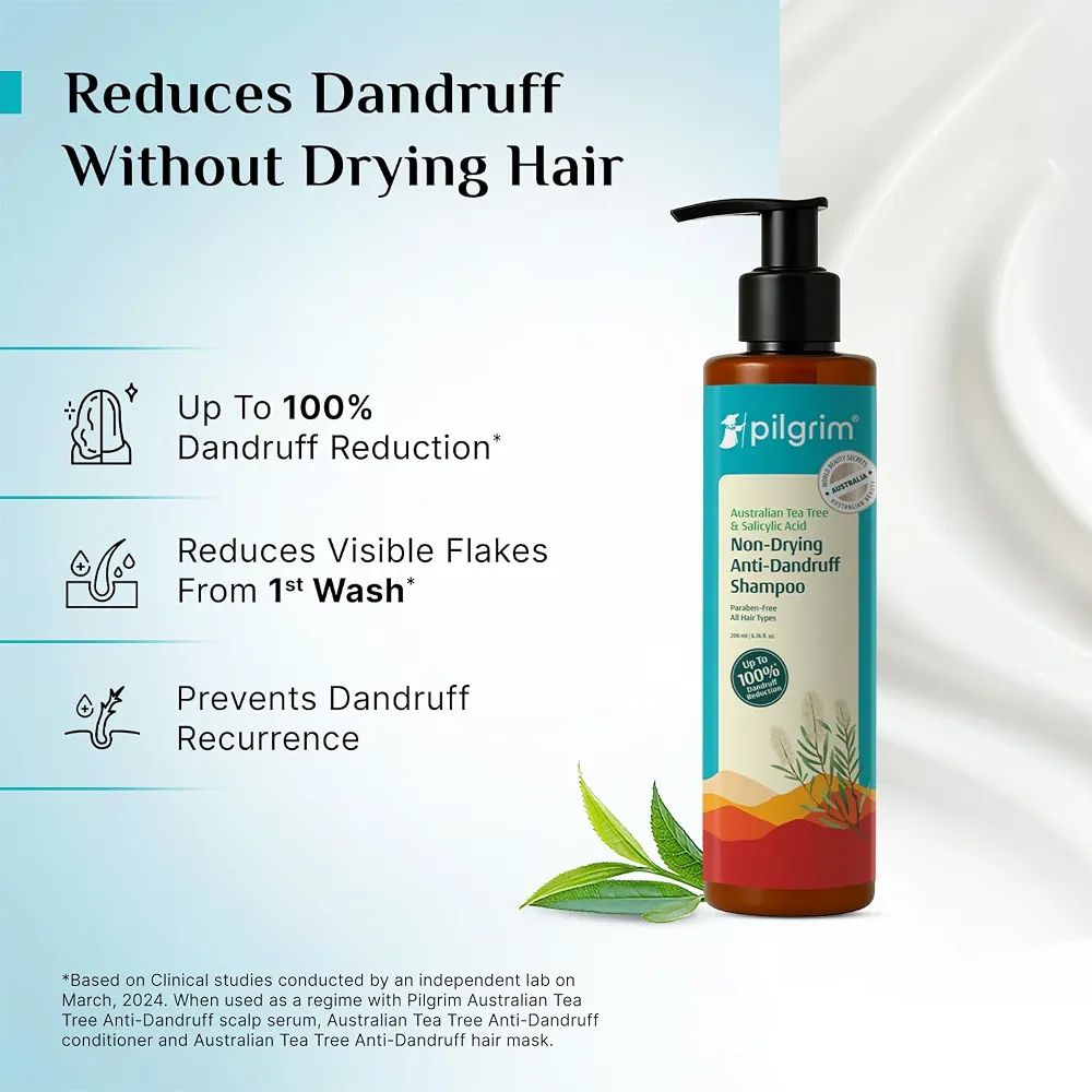 Pilgrim Australian Tea Tree Non-Drying Anti-Dandruff Shampoo - Salicylic Acid, Reduces Visible Flakes from 1st Wash, Prevent Dandruff Reccurence, Non-Drying Scalp Cleanse, All Hair Types view 3