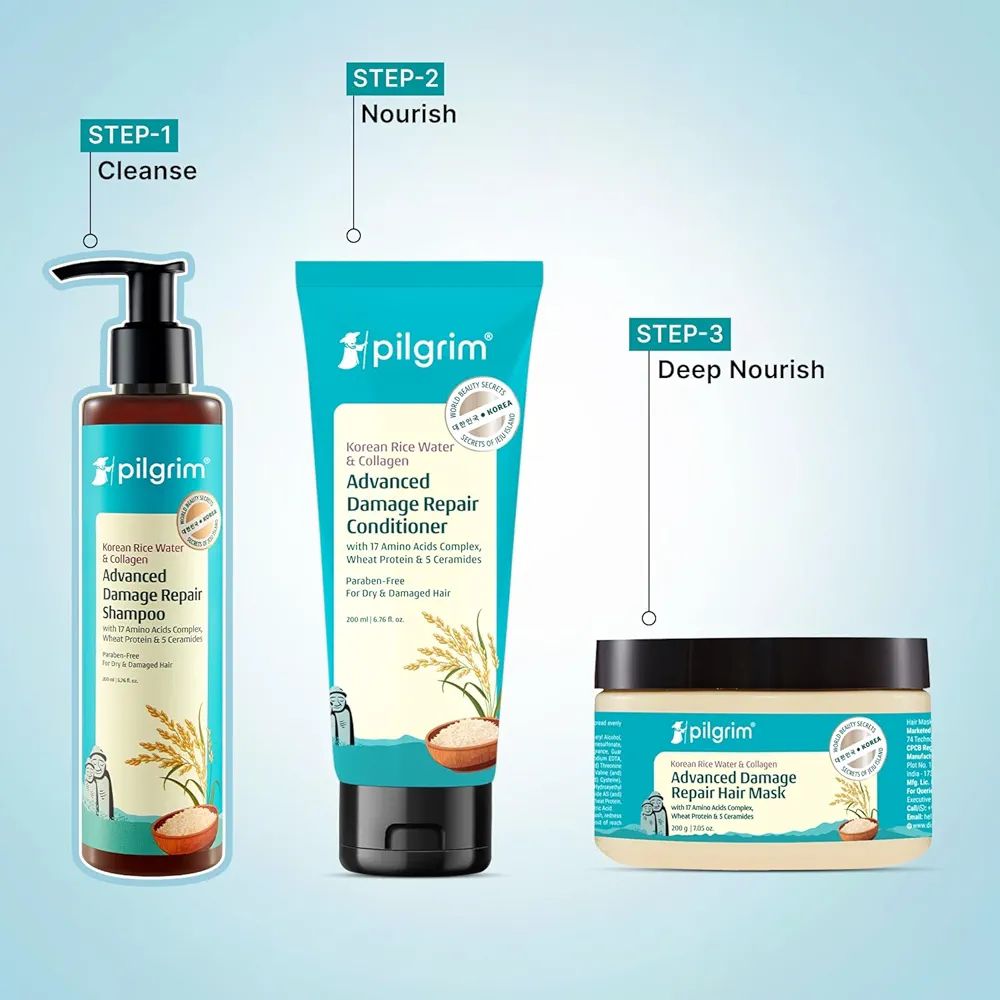Pilgrim Korean Rice Water & Collagen Advanced Damage Repair Shampoo - 200ml
92% Less Breakage, Up to 20X Softer Hair, with 17 Amino Acids, Wheat Protein & 5 Ceramides, For Dry & Chemically Treated Hair view 5