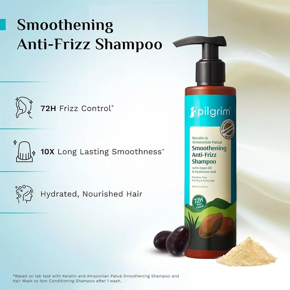 Pilgrim Patua & Keratin Hair Smoothening Shampoo for Frizzy Hair - 
72H Frizz Control with Keratin, Adds Shine, Smoothens Frizz with Amazonian Patua, Softens Dry Hair, Improves view 3