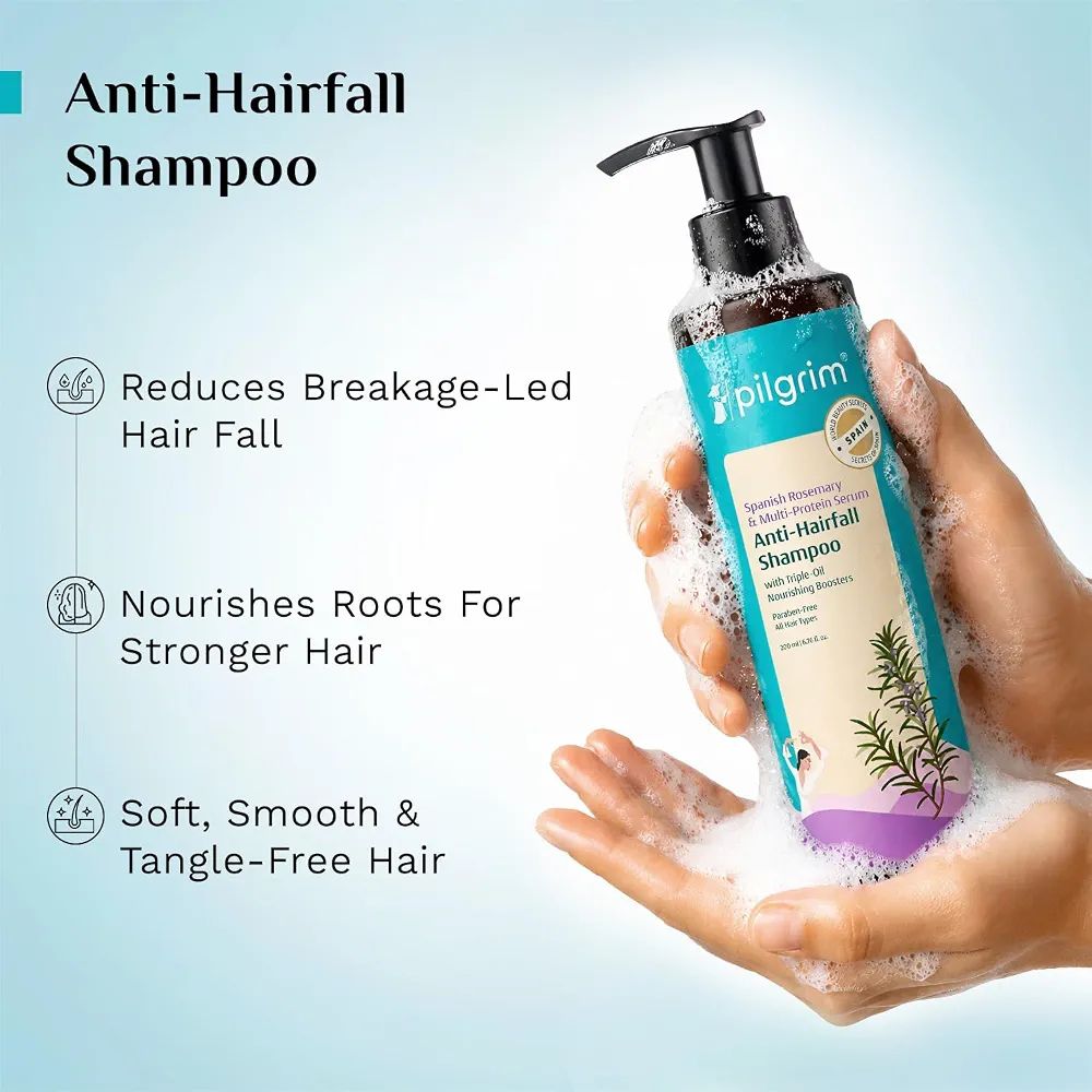 Pilgrim Rosemary Anti-Hairfall Shampoo with Multi-Protein Serum - 
Triple Oil Nourishing Boosters to Reduce Dryness, Breakage-Led Hair Fall, Strengthens Weak Hair, Controls Frizz, Adds Shine view 3