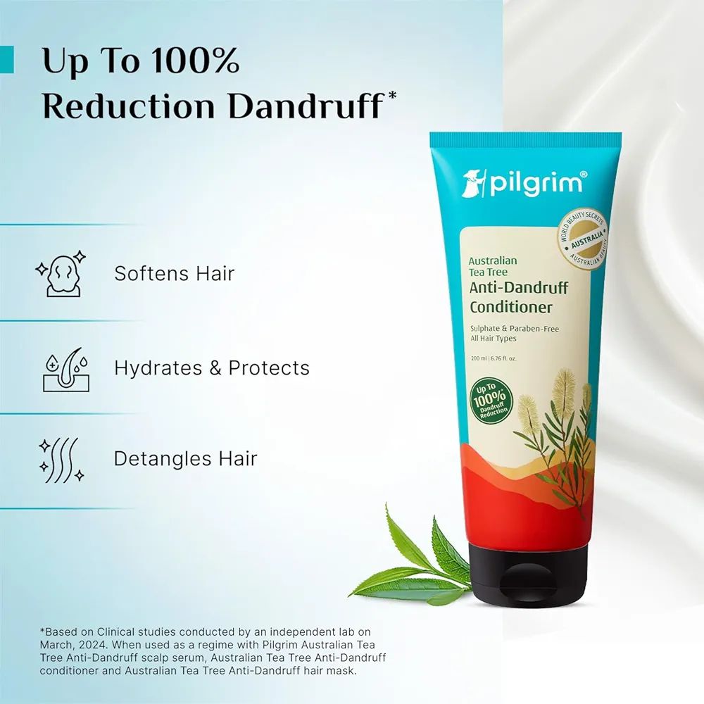 Pilgrim Australian Tea Tree Anti-Dandruff Unscented Conditioner For All Hair Type | Smoothens Strands & Detangles Hair | Fights and Prevents Dandruff | For Men & Women view 3