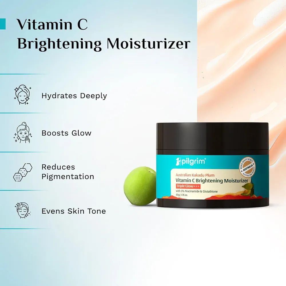 Pilgrim Vitamin C Face Moisturizer with 3% Niacinamide & Glutathione - 50g
Dark Spots & Triple Glow with Kakadu Plum, Fades Dark Spots & Pigmentation, Evens Skin Tone, Deeply Hydrates, All Skin view 3