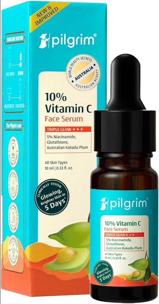 Pilgrim 10% Vitamin C Face Serum for Glowing Skin with Niacinamide - 5% Niacinamide & Glutathione, Brightening, Fades Dark Spots & Evens, Dullness, Sensitive Skin Safe, Oil Free, All Skin Types view 2