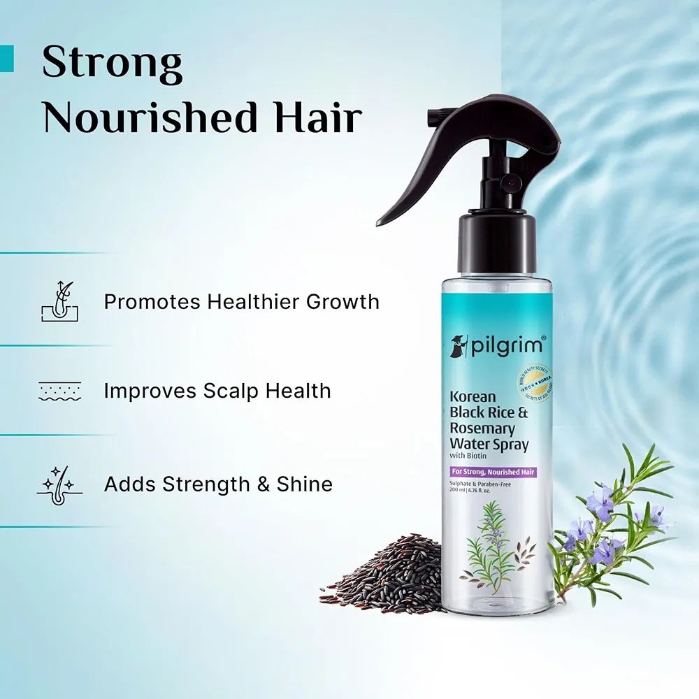 Pilgrim Korean Black Rice and Rosemary Water Spray With Biotin For Strong, Nourished Hair  | Spray for Regrowth | Thicker & Stronger Hair | Sulphate & Paraben Free I For Women for Men view 4