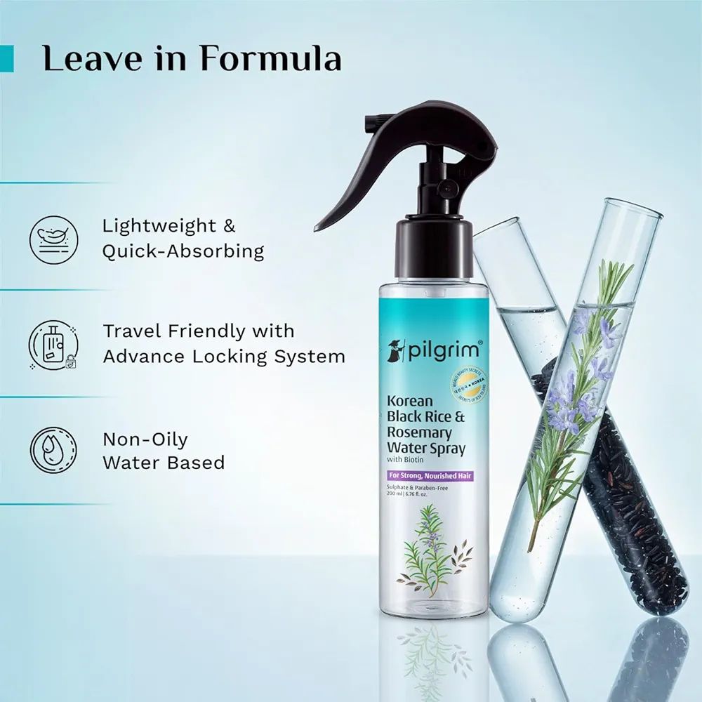 Pilgrim Korean Black Rice and Rosemary Water Spray With Biotin For Strong, Nourished Hair  | Spray for Regrowth | Thicker & Stronger Hair | Sulphate & Paraben Free I For Women for Men view 3
