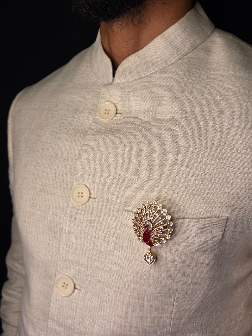Kundan Peacock Brooch view 2