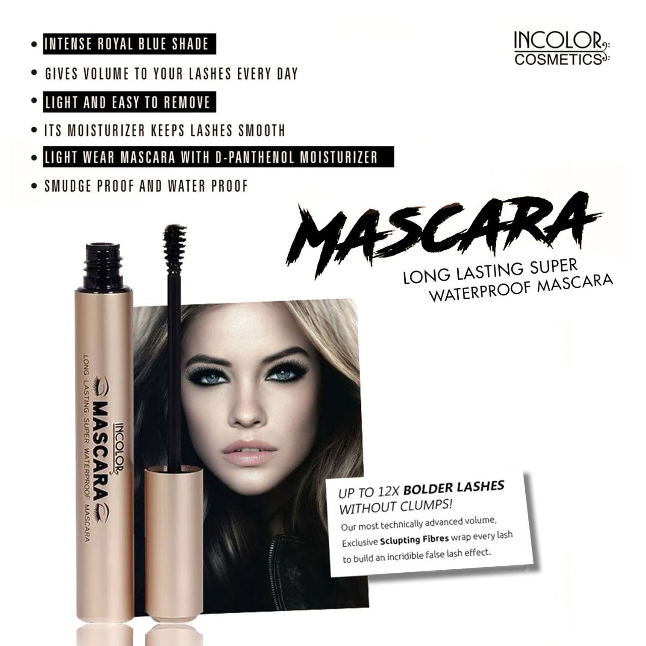 INCOLOR Dense Mascara, Lengthening Smudge Proof, Water Resistant, Liquid Lash view 2