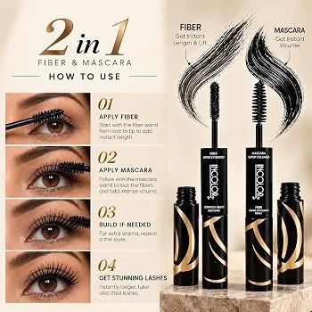 INCOLOR Miracle Mascara 1 With Fiber BLack
Long-Lasting, Dual-Ended Formula, Lash Definition, Volume view 4