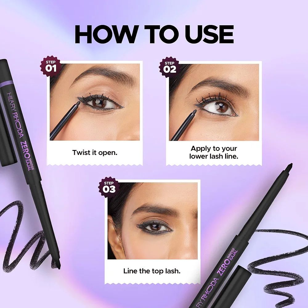 Hilary Rhoda Zero Smudge Kajal | Smudge-Proof & Waterproof kajal for women | Matte Finish & Long Lasting kajal | Vitamin E & Almond Oil view 4