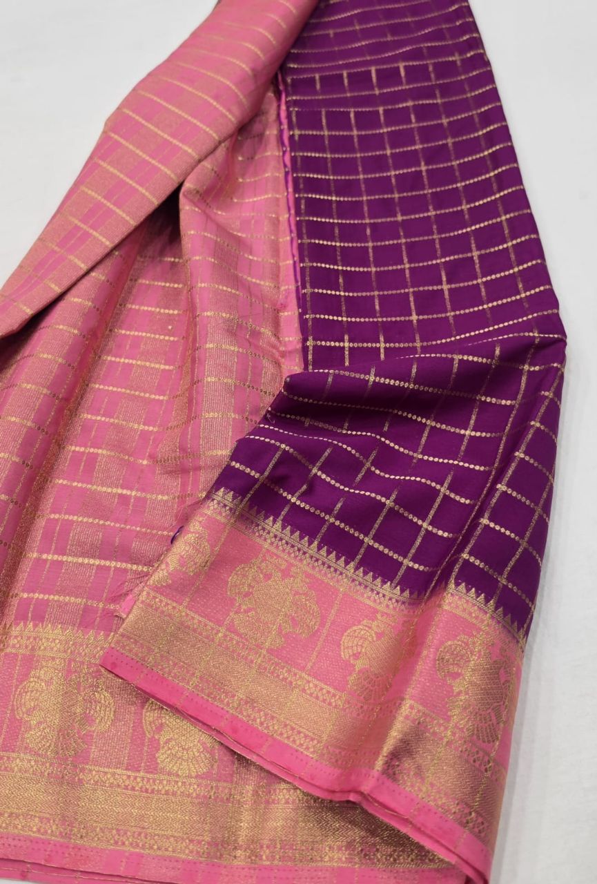 Purple and Pink Brocade Saree
