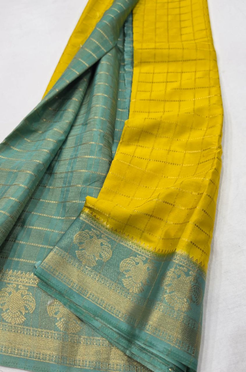 Yellow and Teal Traditional Saree