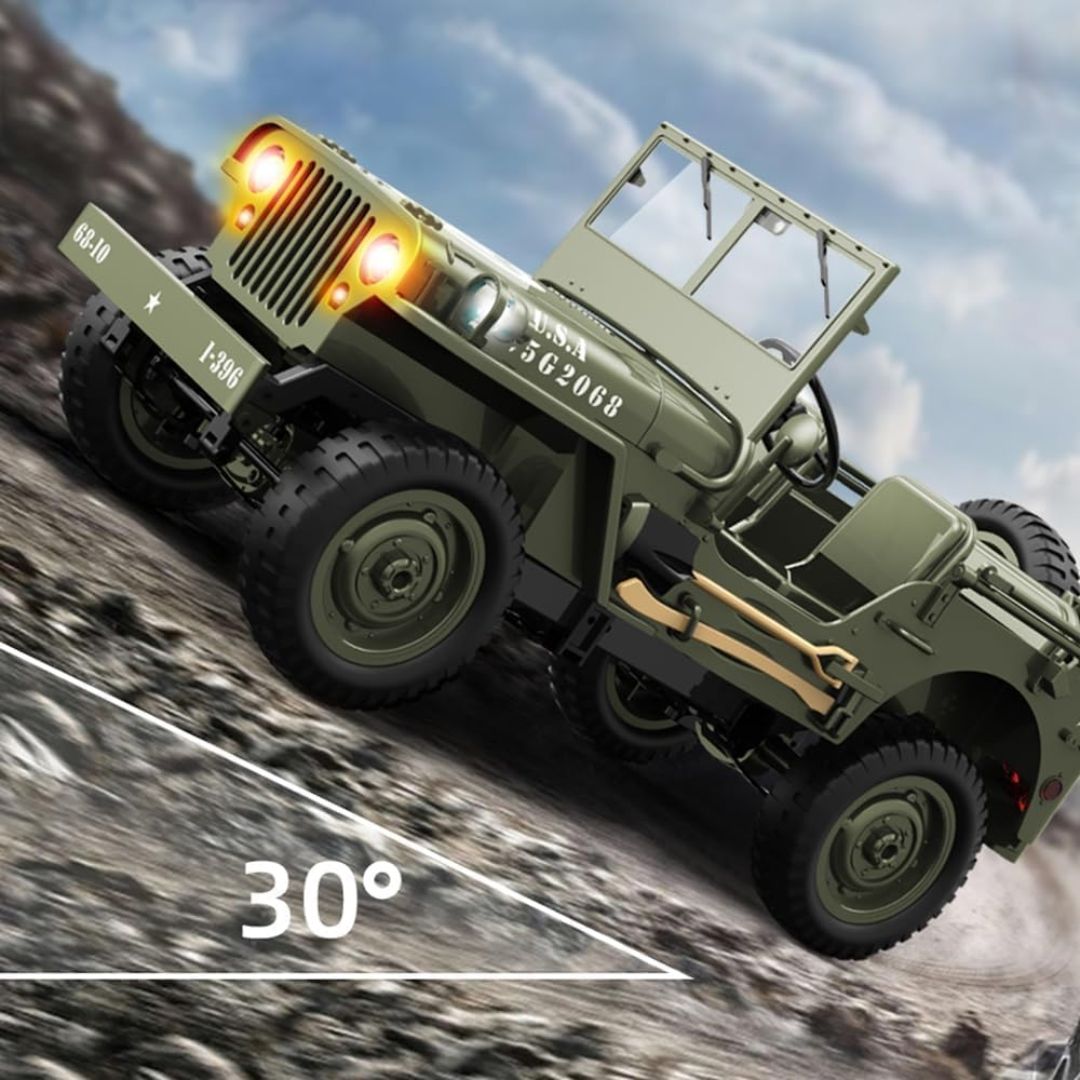 Militaary RC Jeep 1:10 Scale Remote Control Car for Kids, 2.4GHz Off-Road RC Army Vehicle with LED Lights, Sound Effects, Rechargeable Battery, Shock Absorbers & Rubber Tires(Multicolor view 9