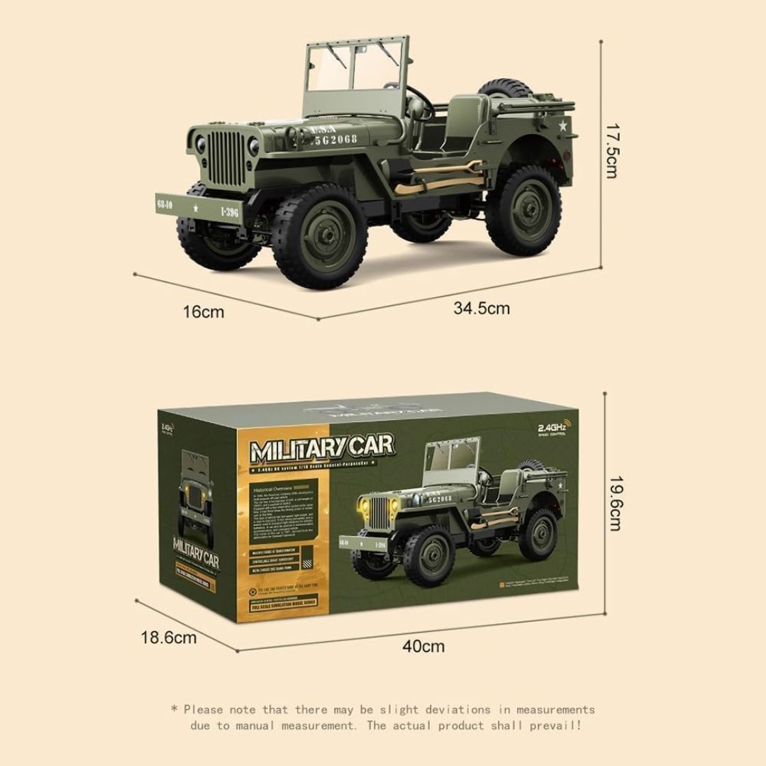 Militaary RC Jeep 1:10 Scale Remote Control Car for Kids, 2.4GHz Off-Road RC Army Vehicle with LED Lights, Sound Effects, Rechargeable Battery, Shock Absorbers & Rubber Tires(Multicolor view 3