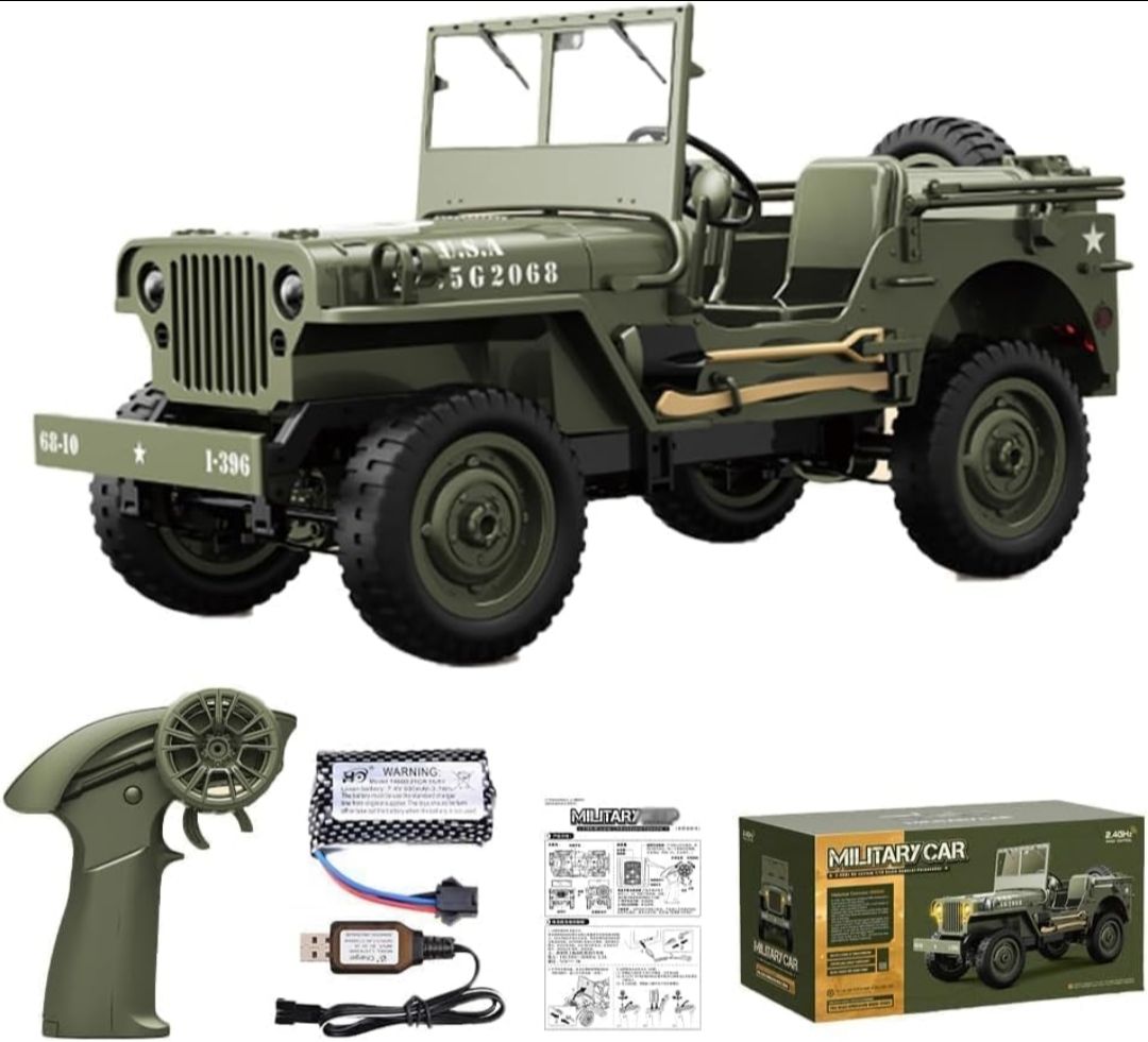 Militaary RC Jeep 1:10 Scale Remote Control Car for Kids, 2.4GHz Off-Road RC Army Vehicle with LED Lights, Sound Effects, Rechargeable Battery, Shock Absorbers & Rubber Tires(Multicolor view 8