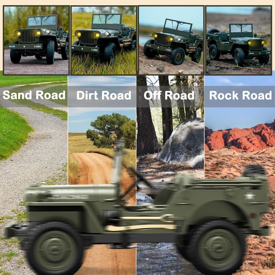 Militaary RC Jeep 1:10 Scale Remote Control Car for Kids, 2.4GHz Off-Road RC Army Vehicle with LED Lights, Sound Effects, Rechargeable Battery, Shock Absorbers & Rubber Tires(Multicolor view 15