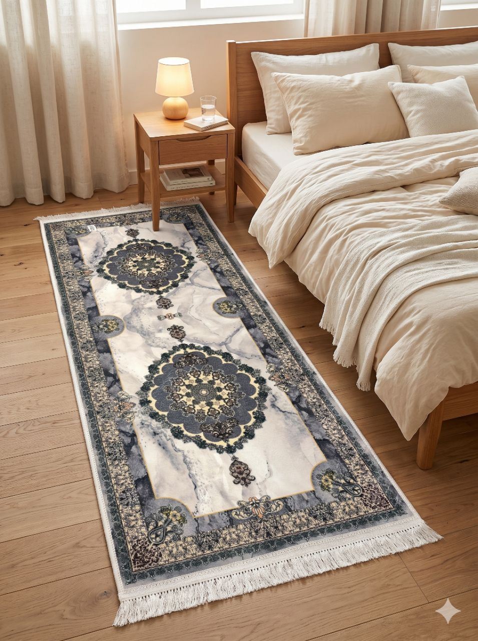 Luxury Printed Bedside Runner – 5 × 2 Ft