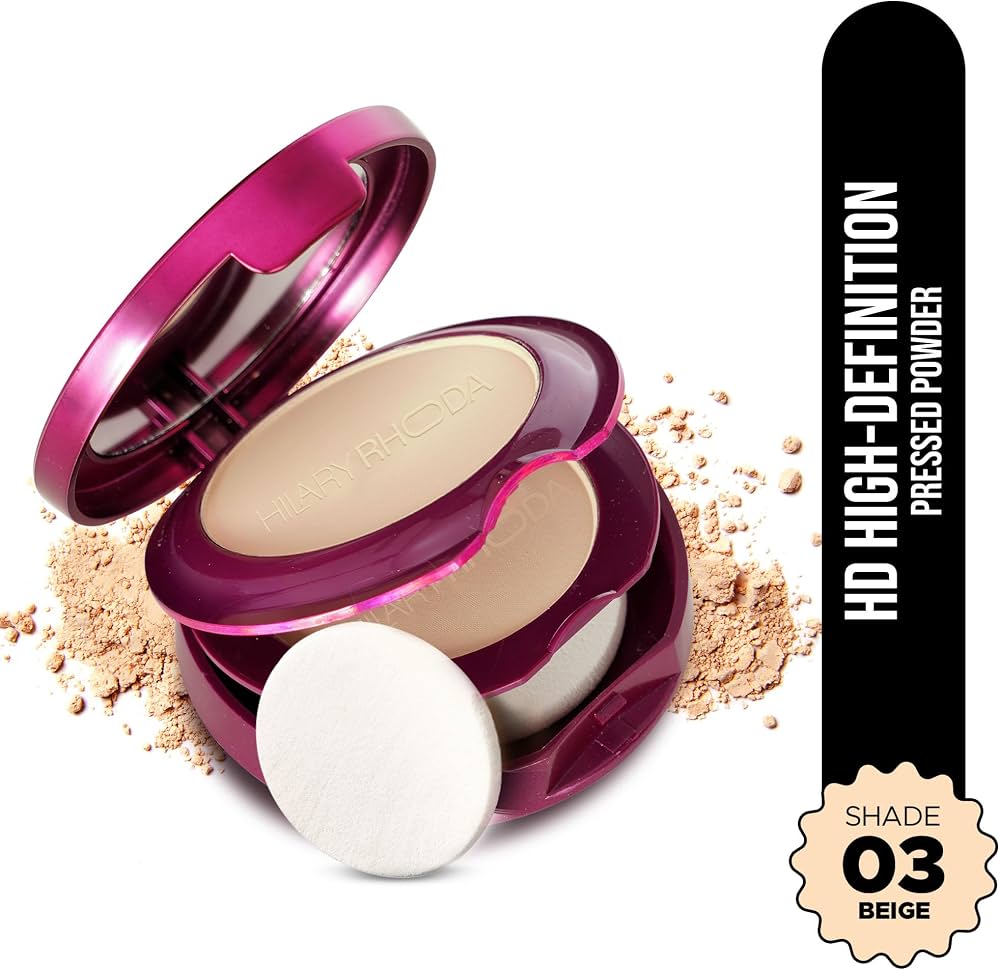 Hilary Rhoda Compact Powder | Beige | 2-in-1 Pressed Powder with Mirror & Puff | Shimmery & HD Matte Finish With Long Lasting Coverage| Oil Control | (Buff Beige) Shade No. 3 view 2