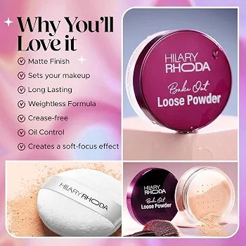 Hilary Rhoda Bake Out Loose Powder | Setting Loose Powder for Face | Matte Finish & Lightweight Loose Powder | Hides Imperfections | Oil Control Formula |  (Tanslucent | Shade 01) view 2