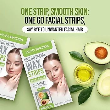 Hilary Rhoda Women One Go Facial Wax Strips | Avocado Oil Extract | Ready-to-Use for Upper Lip, Chin & Cheeks | Hair Removal Strips with 2 Wipes | Painless, Quick & Gentle Waxing | 20 Strips view 3